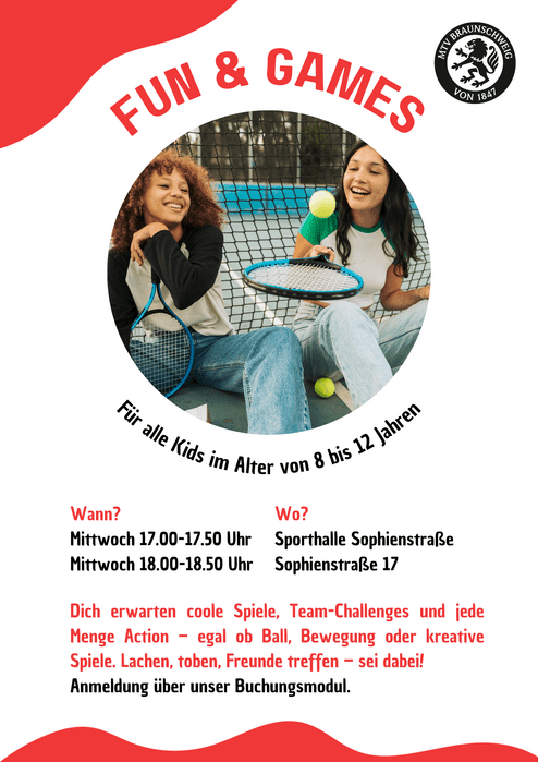 Hier siehst du das Plakat des Kinderangebots Fun & Games.