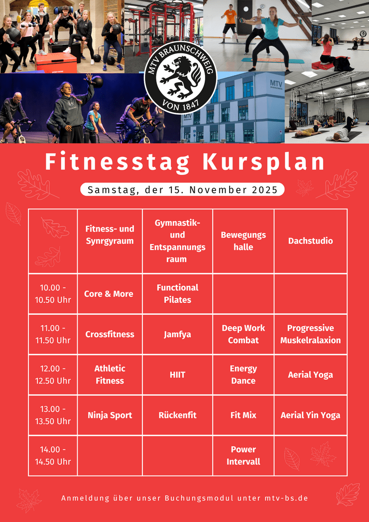 Hier siehst du den Kursplan für unseren Fitnesstag am 15.11.2025.