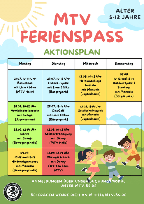 Hier siehst du den Plan für unseren MTV Ferienspaß.