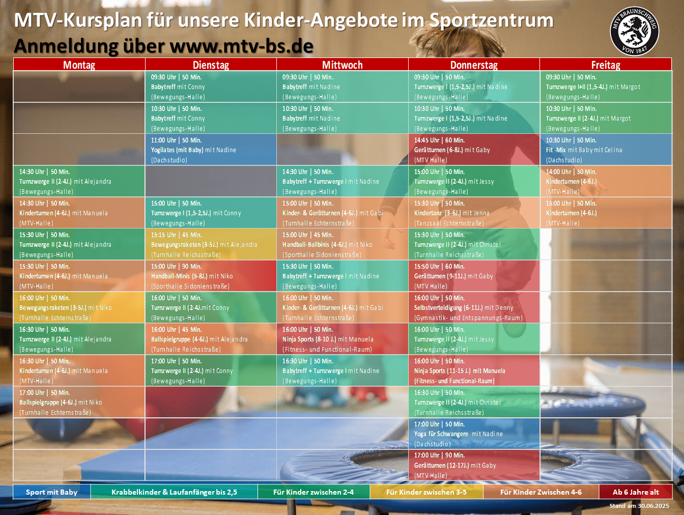 Hier siehst du unseren Kursplan für Kinderstunden.