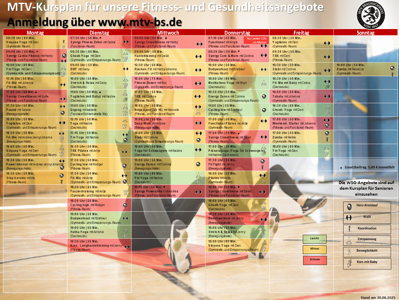 Hier siehst du unseren Kursplan für Fitnesskurse.