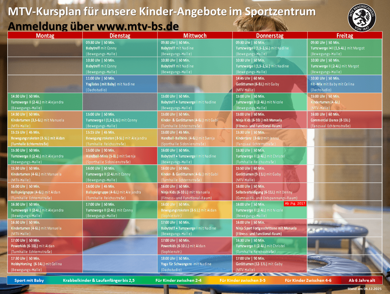 Hier siehst du unseren Kursplan für Kinderstunden.