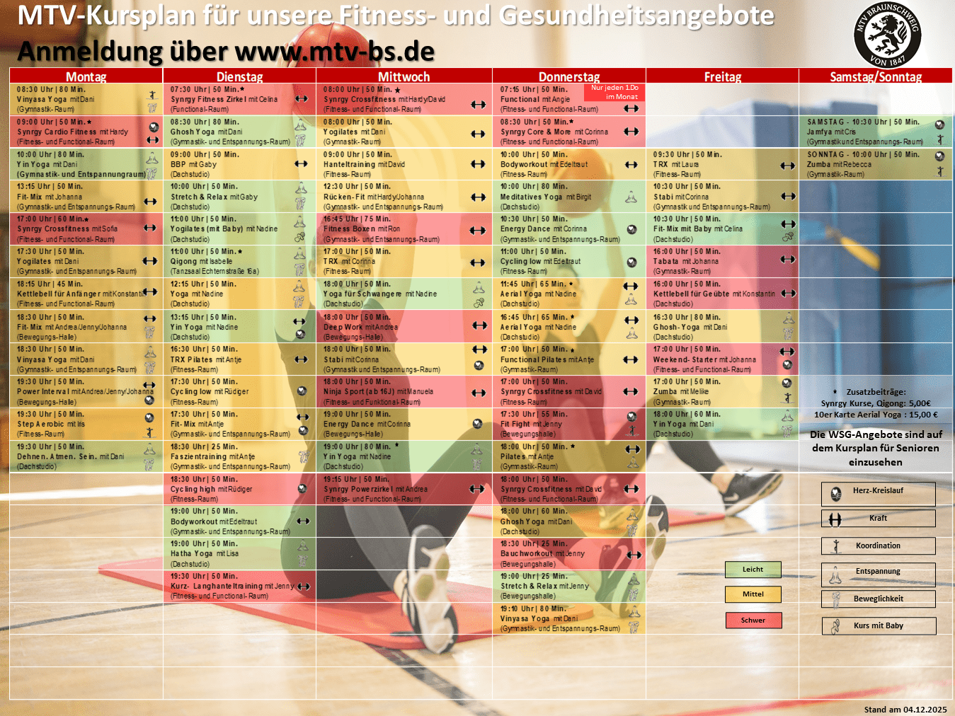 Hier siehst du unseren Kursplan für Fitnesskurse.