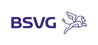 Hier siehst du das Logo der BSVG. Es ist blau und hat rechts neben der Schrift einen Löwen mit Flügel.
