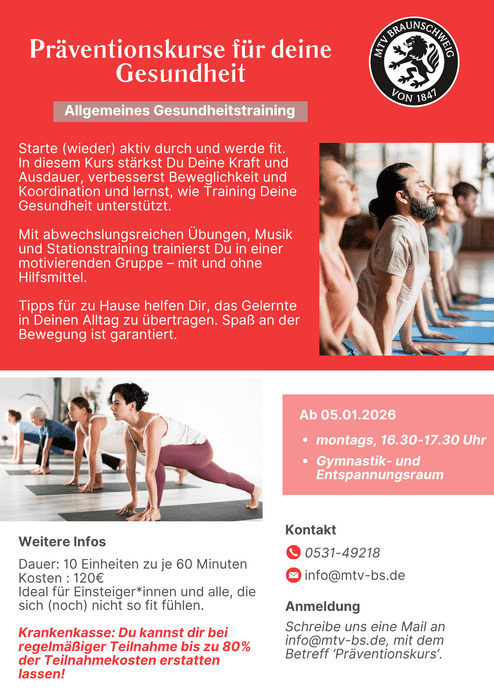 Hier siehst du das Plakat für unseren neuen Präventionskurs, der am 05.01.2026 beginnt.