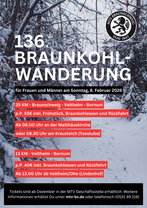 auf dem Plakat siehst du die Informationen zu der nächsten Braunkohlwanderung am 08.02.2026