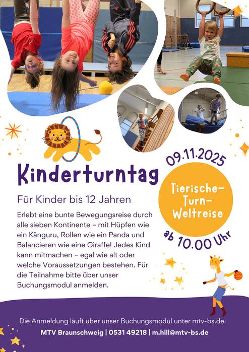 Hier siehst du das Plakat unseres Kinderturntags. Er ist am 9.11 ab 10 Uhr.