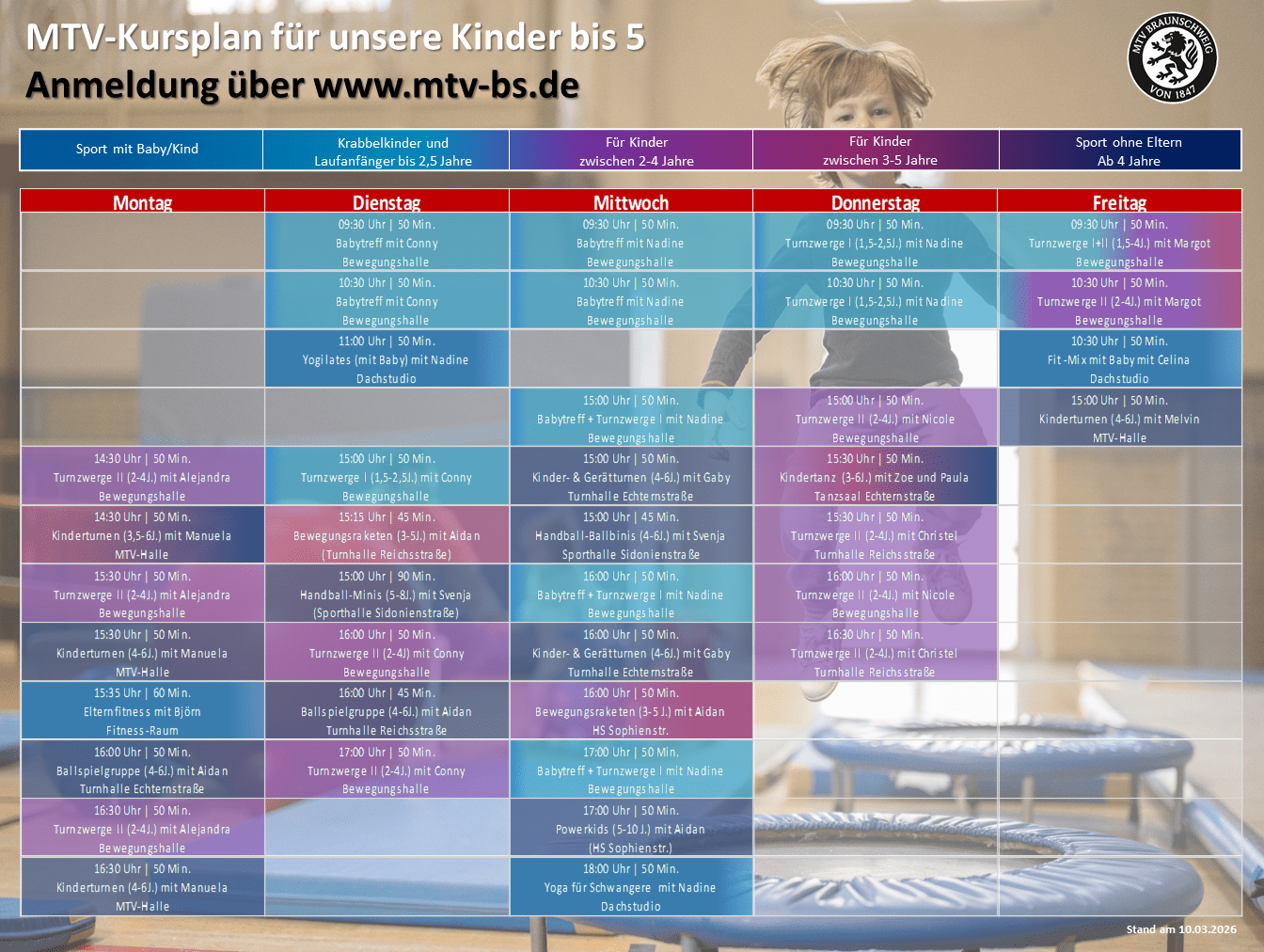 Hier siehst du unseren aktuellen Kursplan f&uuml;r die Kinderangebote bis 5