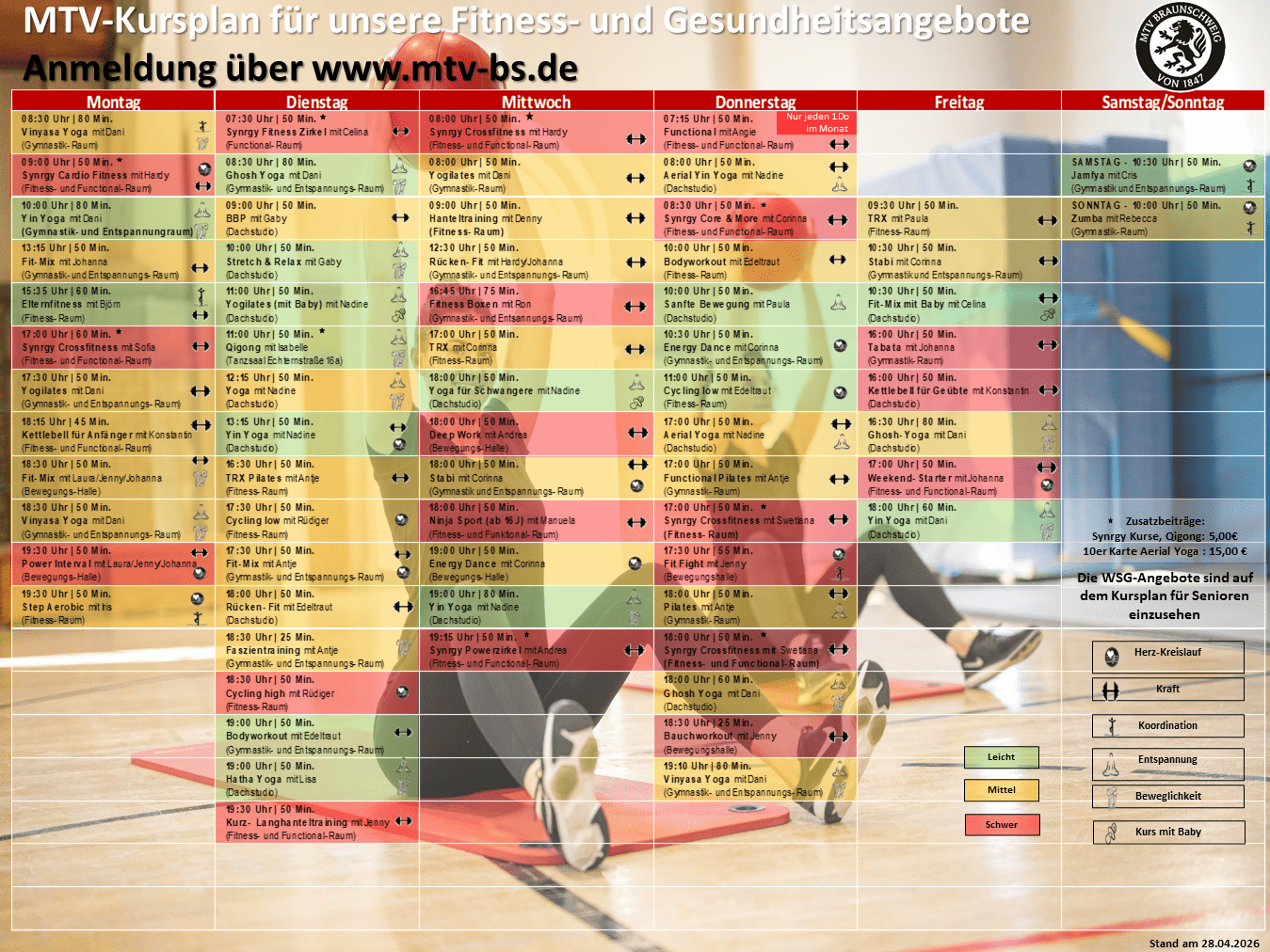 Fitness Auf dem Plakat sieht man unseren neuen Kursplan für Fitness