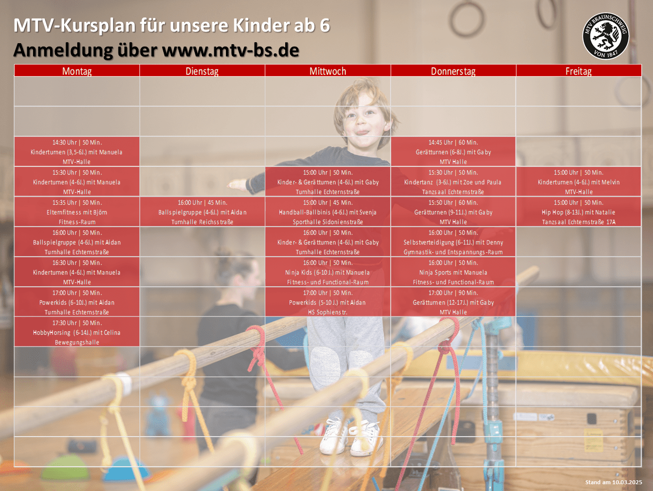 Hier siehst du unseren Aktuellen Kursplan f&uuml;r die Kinder