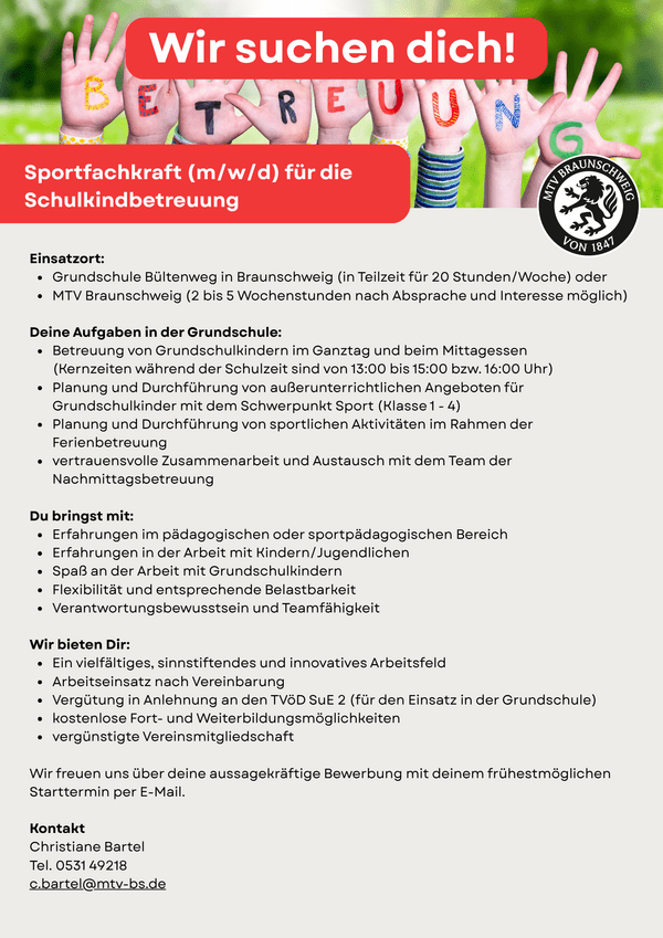 Hier siehst du unsere Ausschreibung als Sportkraft