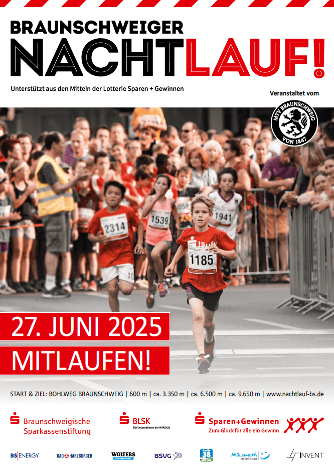 Hier siehst du unser Nachtlauf-Plakat. Der Nachtlauf findet am 27.06.2025 statt.