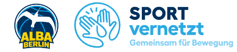 Hier siehst du das Logo von Alba Berlin und Sport vernetzt.