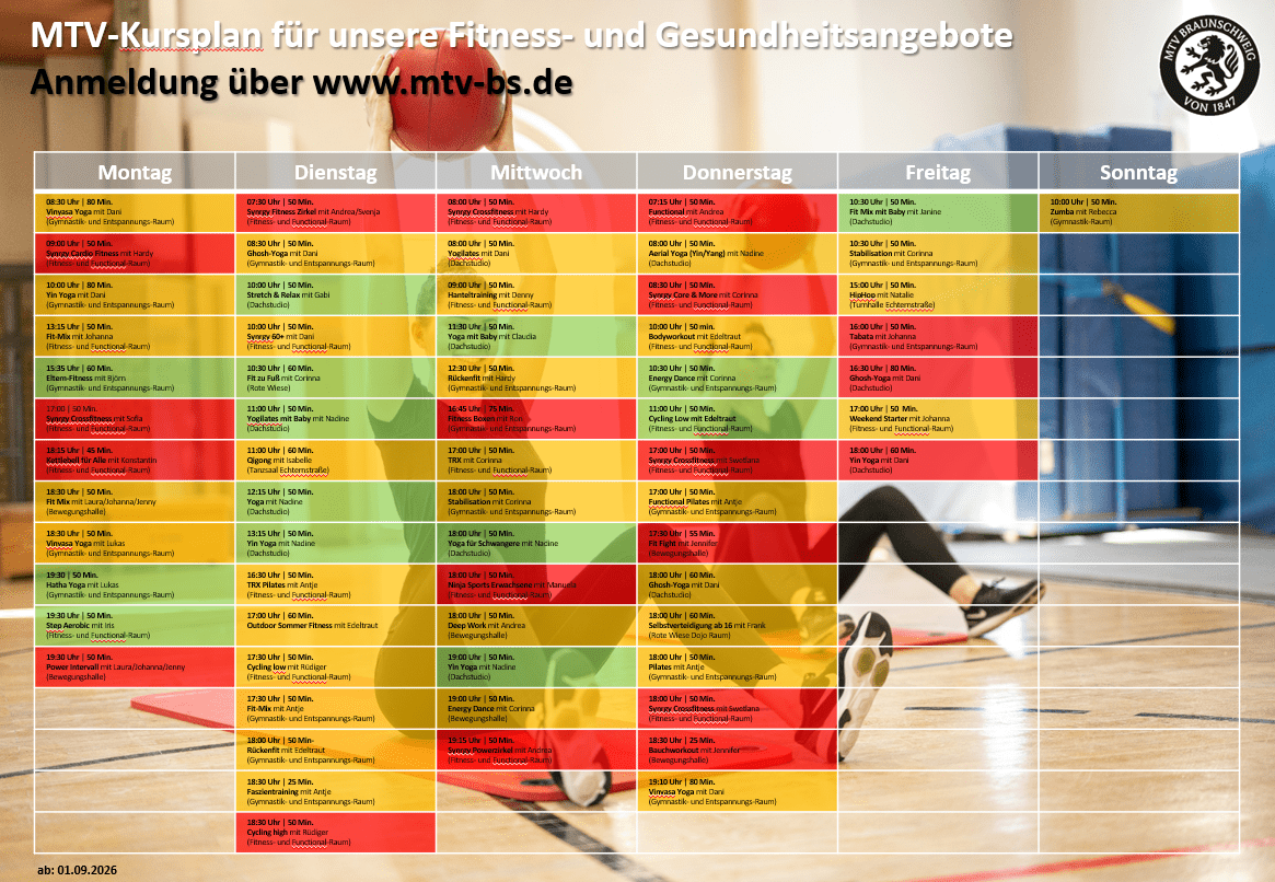 Hier siehst du unseren Kursplan für Fitness und Gesundheit.