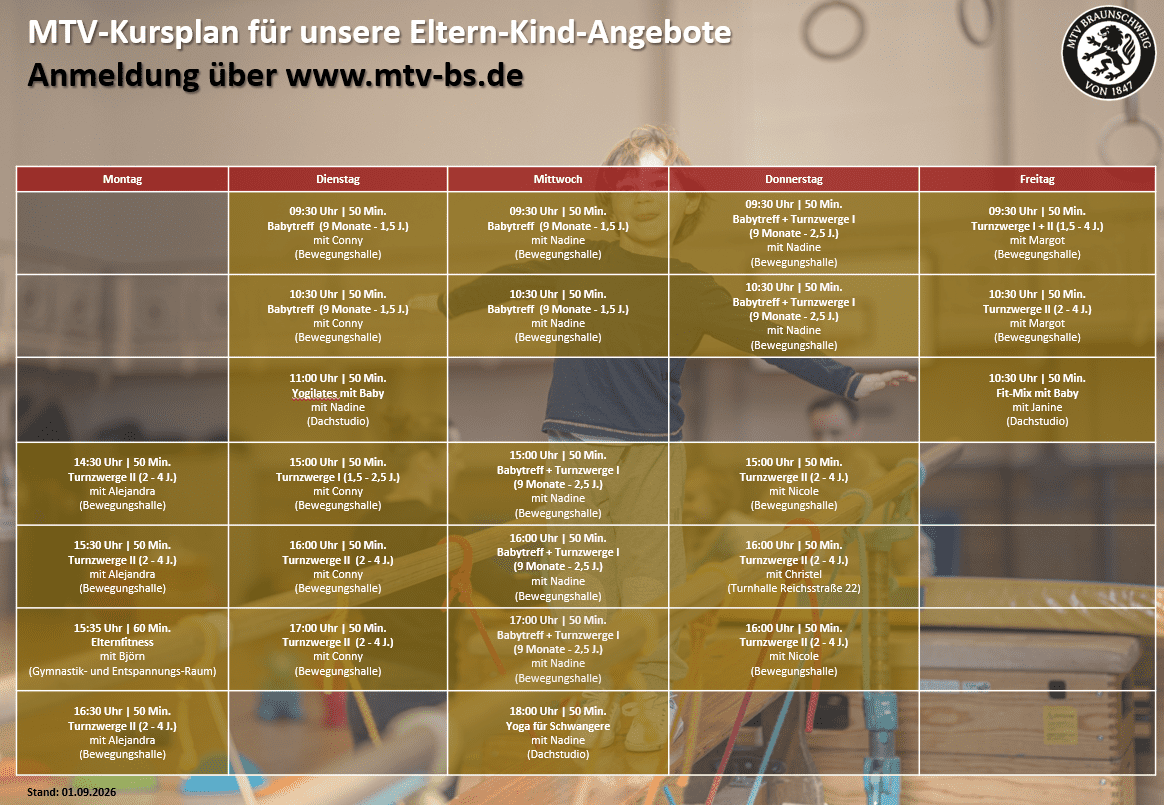 Hier siehst du unseren Kursplan für die Eltern-Kind-Angebote.