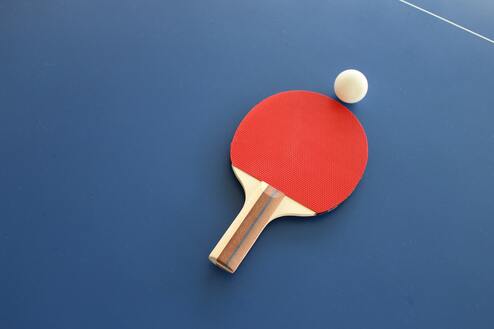 Hier siehst du einen Tischtennisschl&auml;ger und einen Ball.
